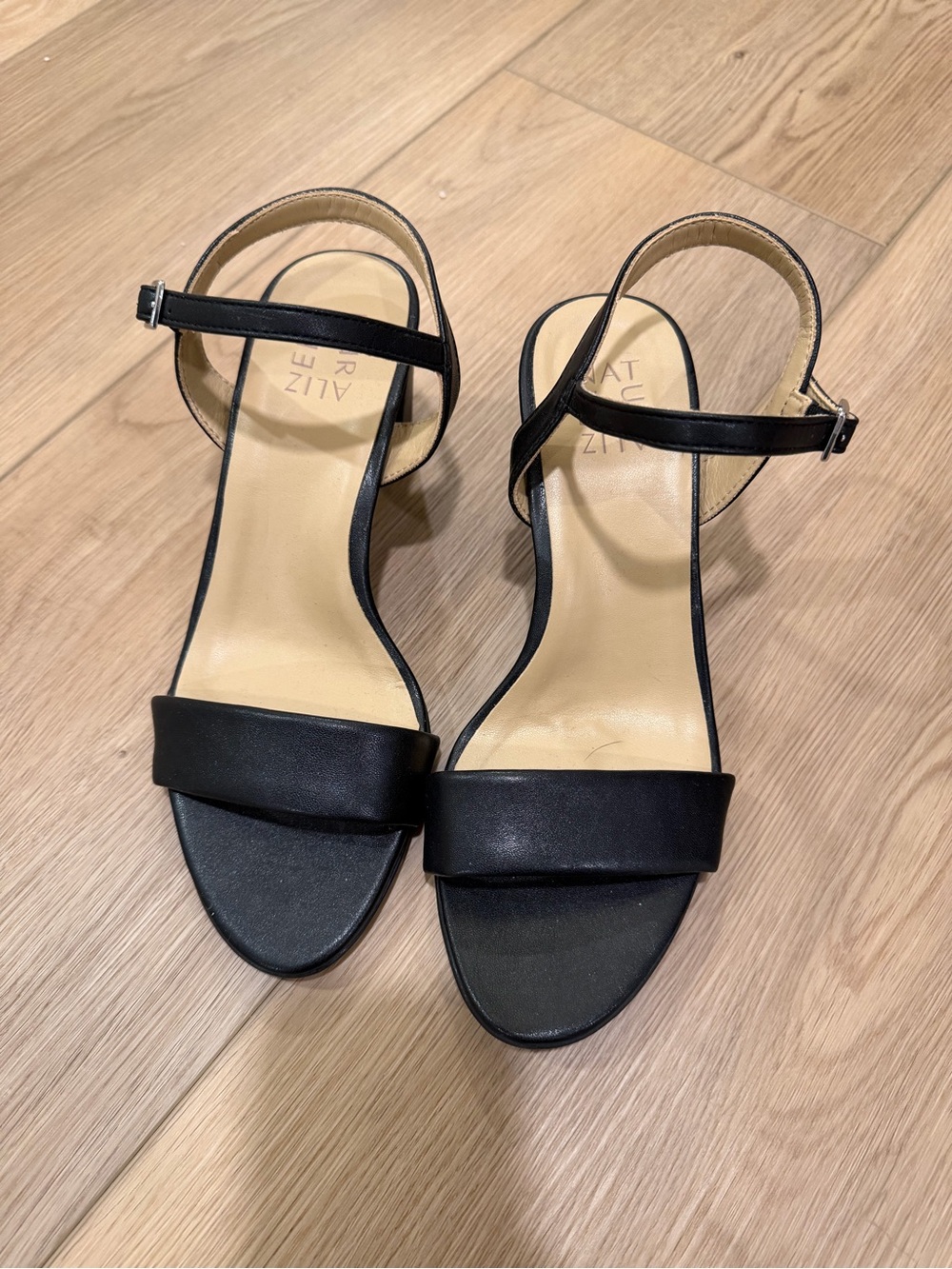Naturalizer Black Leather Ankle-Strap Sandals